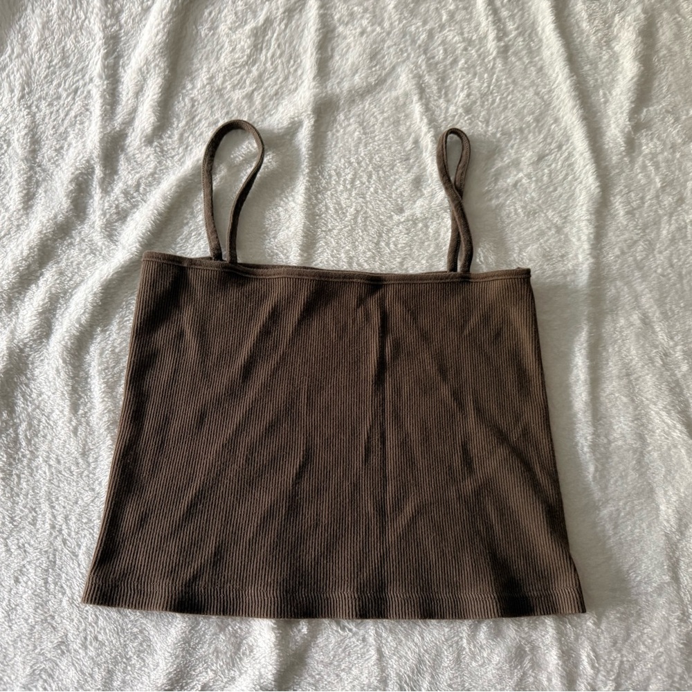 John Galt Cropped Ribbed Strappy Brown Top XS